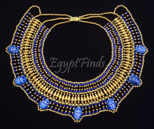 Stunning Ancient Egyptian Beaded Cleopatra 7 Scarabs Necklace Collar  scarab Collar Egyptian Jewelry beaded Collar Khepri Necklace Khepri