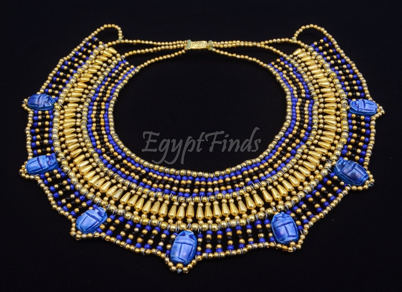 Stunning Ancient Egyptian Beaded Cleopatra 7 Scarabs Necklace Collar  scarab Collar Egyptian Jewelry beaded Collar Khepri Necklace Khepri
