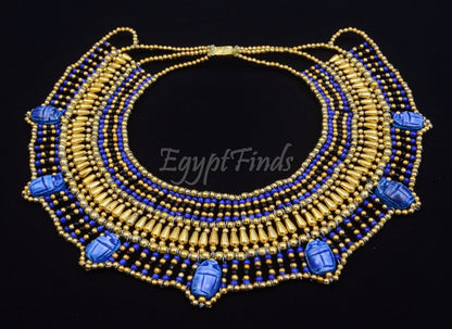 Stunning Ancient Egyptian Beaded Cleopatra 7 Scarabs Necklace Collar  scarab Collar Egyptian Jewelry beaded Collar Khepri Necklace Khepri