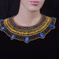 Stunning Ancient Egyptian Beaded Cleopatra 7 Scarabs Necklace Collar