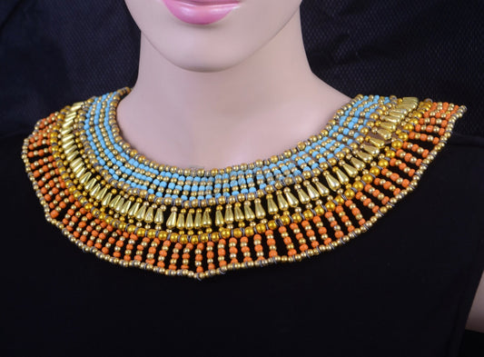 Dazzling Egyptian Orange & Blue Sky Cleopatra Necklace