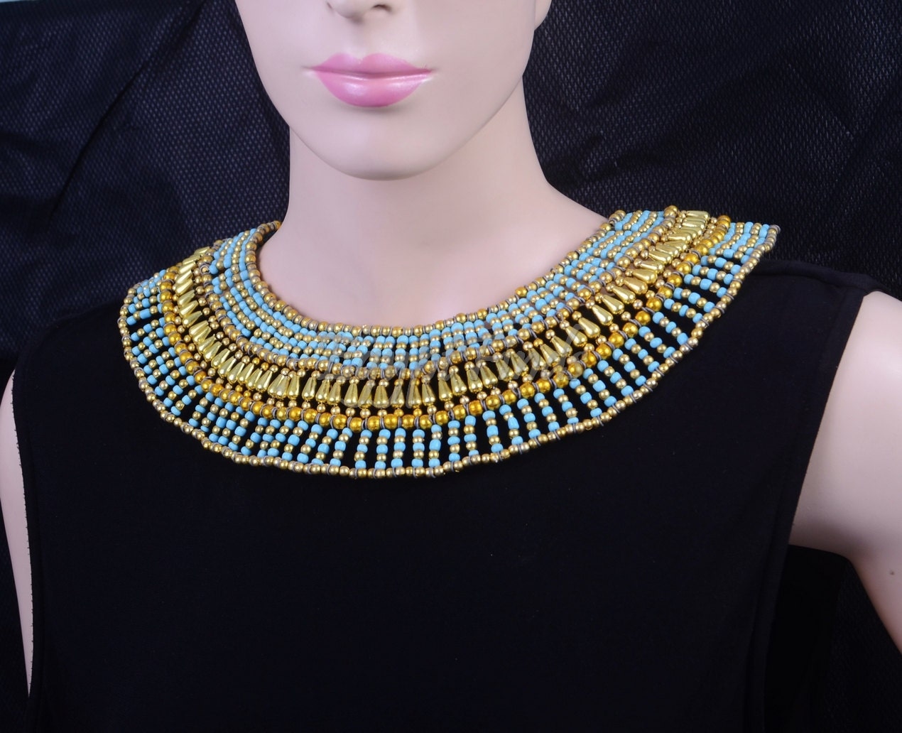 Beautiful  Ancient Egyptian Beaded Red & Green Cleopatra Necklace