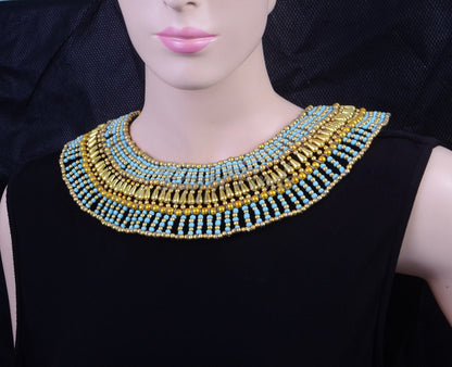 Beautiful  Ancient Egyptian Beaded Red & Green Cleopatra Necklace