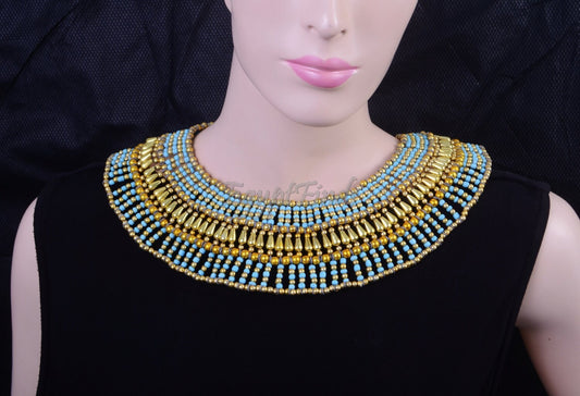 Beautiful  Ancient Egyptian Beaded Red & Green Cleopatra Necklace