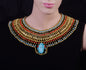 Cute Ancient Egyptian Beaded Cleopatra Large Scarab Necklace Collar