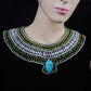 Attractive Ancient Egyptian Beaded Cleopatra Large Scarab Necklace Collar