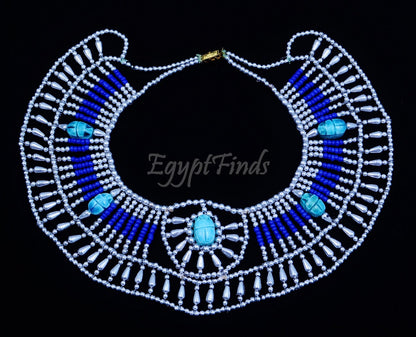 Chiny Egyptian Silver Beaded Cleopatra With Scarabs Necklace Collar