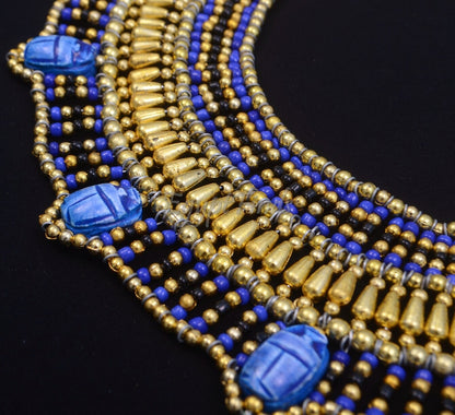 Stunning Ancient Egyptian Beaded Cleopatra 7 Scarabs Necklace Collar  scarab Collar Egyptian Jewelry beaded Collar Khepri Necklace Khepri