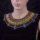 Stunning Ancient Egyptian Beaded Cleopatra 7 Scarabs Necklace Collar