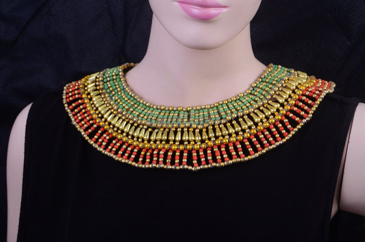 Amazing Ancient Egyptian Beaded Red & Green Cleopatra Necklace