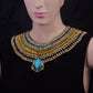 Alluring Ancient Egyptian Beaded Cleopatra Large Scarabs Necklace Collar