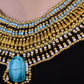 Alluring Ancient Egyptian Beaded Cleopatra Large Scarabs Necklace Collar