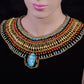 Cute Ancient Egyptian Beaded Cleopatra Large Scarab Necklace Collar