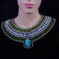 Attractive Ancient Egyptian Beaded Cleopatra Large Scarab Necklace Collar