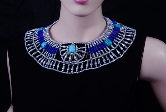 Chiny Egyptian Silver Beaded Cleopatra With Scarabs Necklace Collar