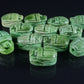 12 Egyptian Green Ceramic Hand Made Carved Luck Scarabs With Hieroglyphic