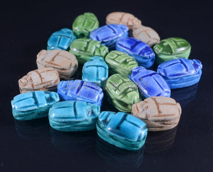 20 Egyptian Mixed Hand Made Carved Luck Scarabs With Hieroglyphic