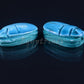 2 Large Egyptian Terquise Hand Made Carved Luck Scarabs With Hieroglyphic