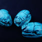 3 Large Egyptian Terquise Hand Made Carved Luck Scarabs With Hieroglyphic
