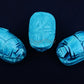 3 Large Egyptian Terquise Hand Made Carved Luck Scarabs With Hieroglyphic