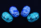 4 Large Egyptian Blue Hand Made Carved Luck Scarabs With Hieroglyphic