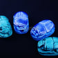 4 Large Egyptian Blue Hand Made Carved Luck Scarabs With Hieroglyphic