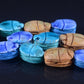 12 Egyptian Mixed Ceramic Hand Made Carved Luck Scarabs With Hieroglyphic