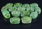 15 Egyptian Green Ceramic Hand Made Carved Luck Scarabs With Hieroglyphic