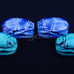 4 Large Egyptian Blue Hand Made Carved Luck Scarabs With Hieroglyphic